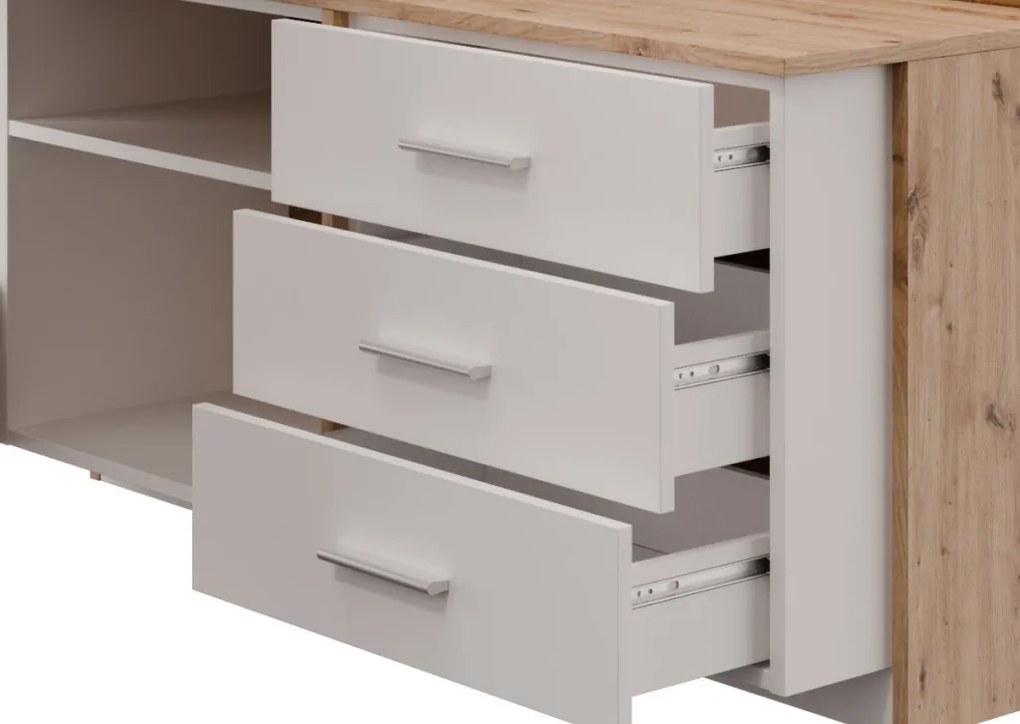 Rohový písací stôl Alex, dub artisan/biely