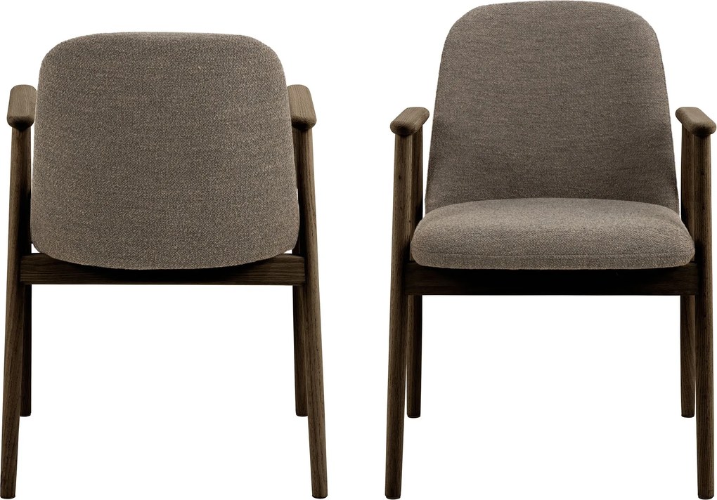 RODERIC Hnedá Taupe (látka Monza 40) / lakovaná dubová konštrukcia – dymový dub (odtieň orecha) – DREVENÁ STOLIČKA BOUCLÉ RETRO