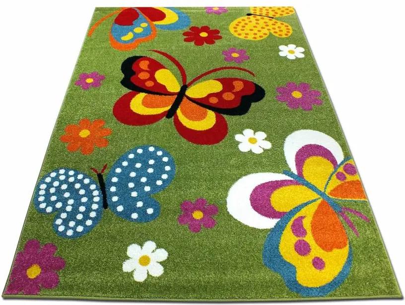 MAXMAX Detský koberec Farební motýle - zelený