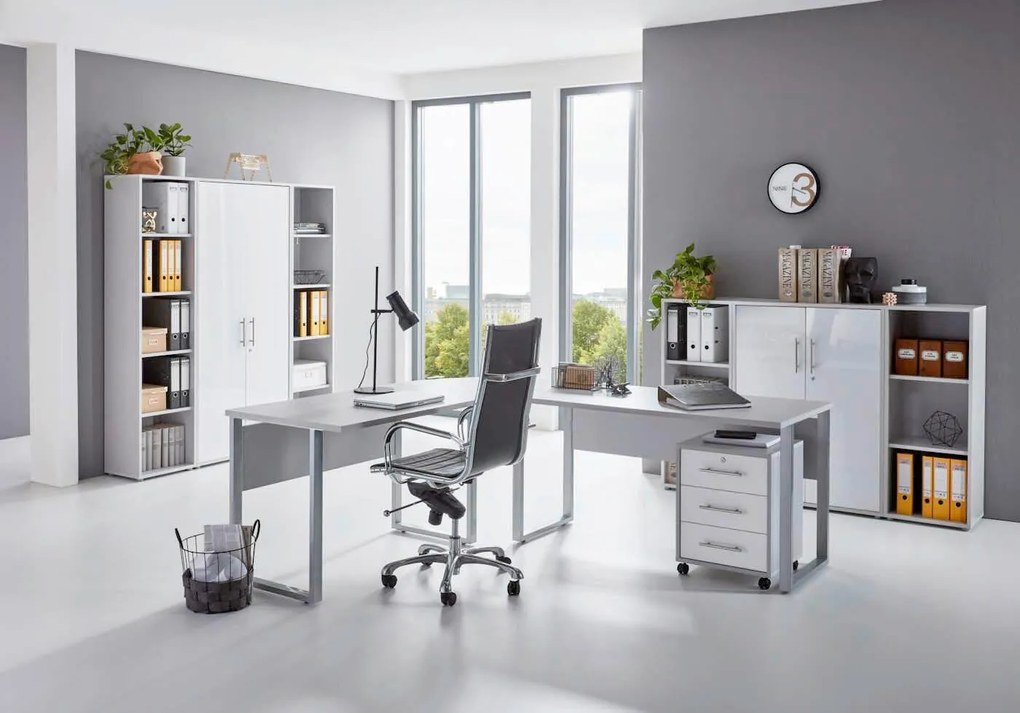 XXXLutz KANCELÁRIA, sivá, biela s vysokým leskom, MID.YOU - Kancelárske regály - 001067007305