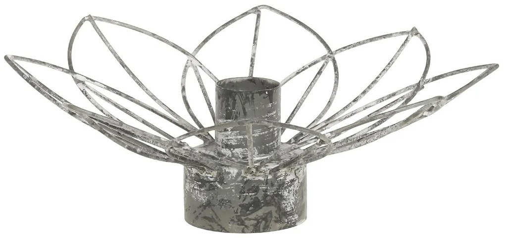 Zinkový antik kovový svietnik na úzku sviečku kvetina Flia - Ø 15*7cm