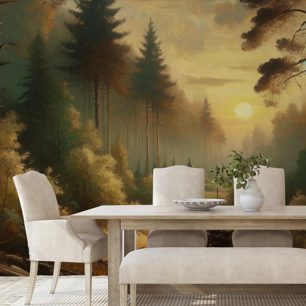 Fototapeta - Slnko žiariace lesom (147x102 cm)