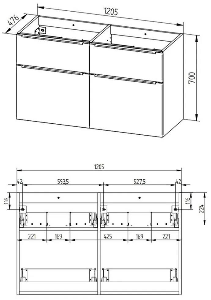 Mereo Mereo, Mailo, kúpeľňová skrinka s keramickým umývadlom 121 cm, chrómové madlo, MER-CN533