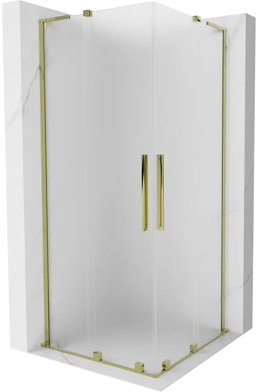 Mexen Velar L Duo, sprchový kút s posuvnými dverami 90 x 90 cm, 8mm sklo námraza, zlatá lesklá, 871-090-090-02-33-50