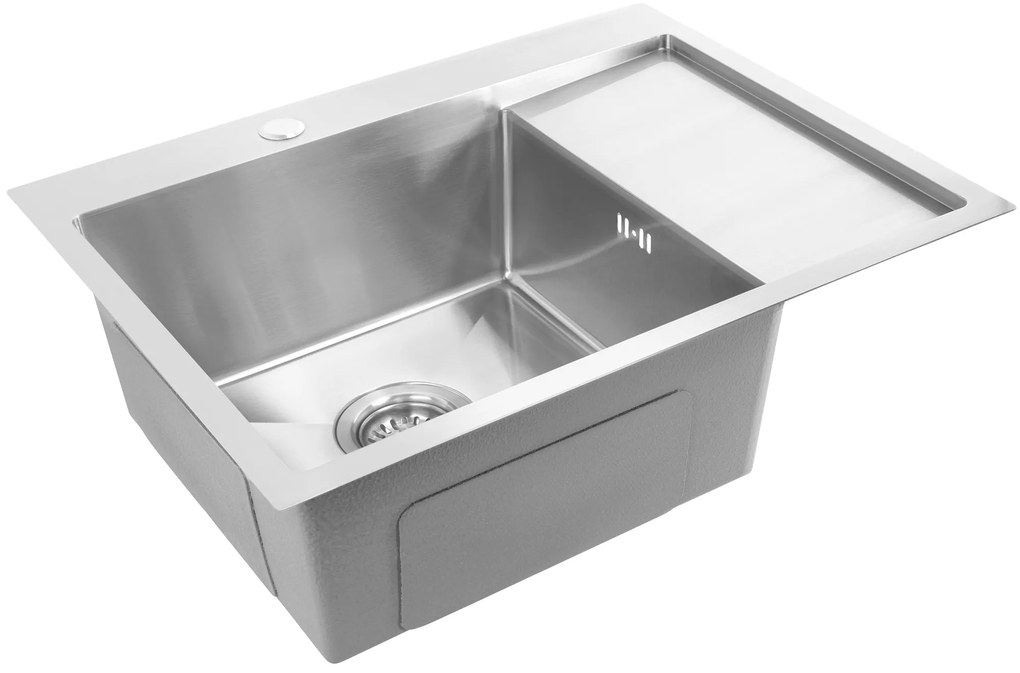 Rea Fin, 1-komorový oceľový drez 620x480x185 mm, brúsená oceľ, ZLE-06012