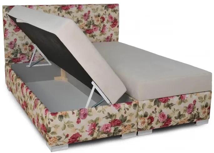 Čalúnená manželská posteľ VIVA, 200x180, kvety / béžová (2108 / aston 1)