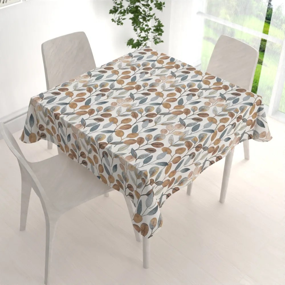 Biante Dekoračný štvorcový obrus Porto PRT-009 Modro-hnedé listy na režnom 60x60 cm