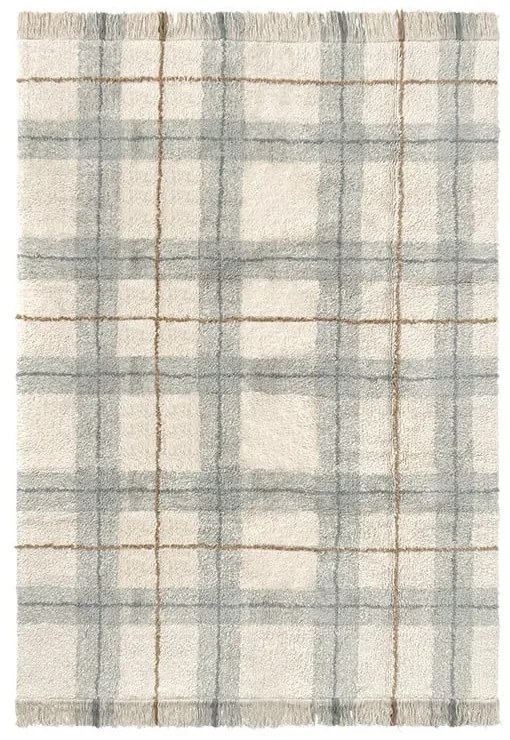 Krémový/šalviovozelený prateľný/ručne tkaný bavlnený koberec 90x120 cm Tartan Blue Sage – Lorena Canals