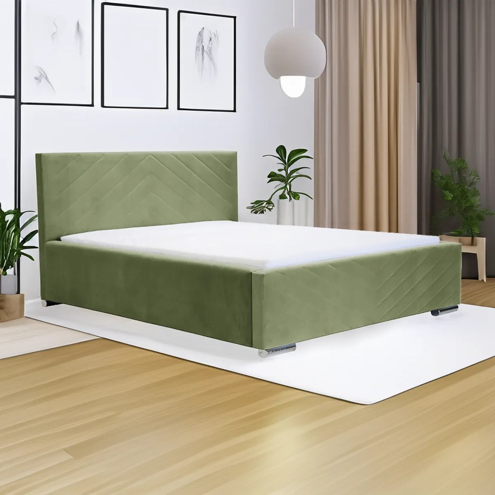 Čalúnená posteľ s úložným priestorom a matracom KOOL 140 x 200 cm Zelený