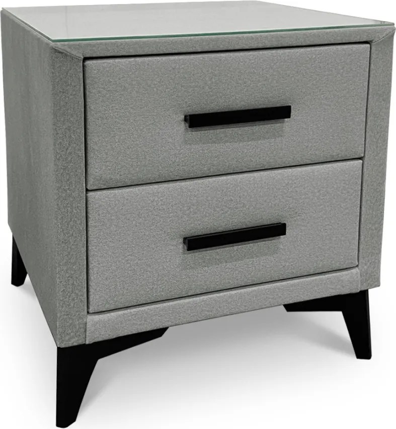 Nočný stolík s 2 zásuvkami Joy, svetlo šedá látka