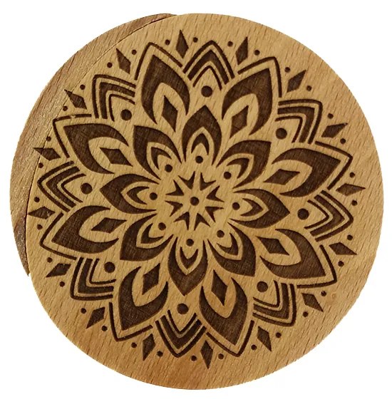 AMADEA Drevená krabička guľatá mandala, masívne drevo, 8 cm, český výrobok
