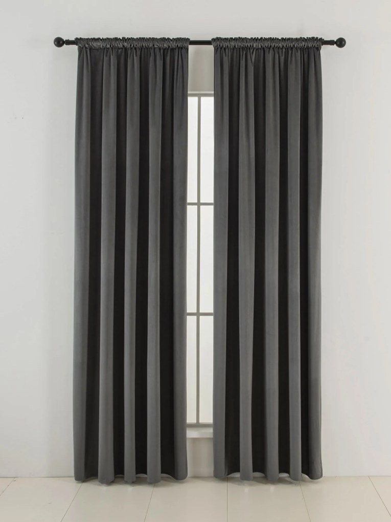 Zamatové zatemňovacie závesy Cesar tmavo sivé - 140 x 160 cm (2ks) - riasiaca stuha