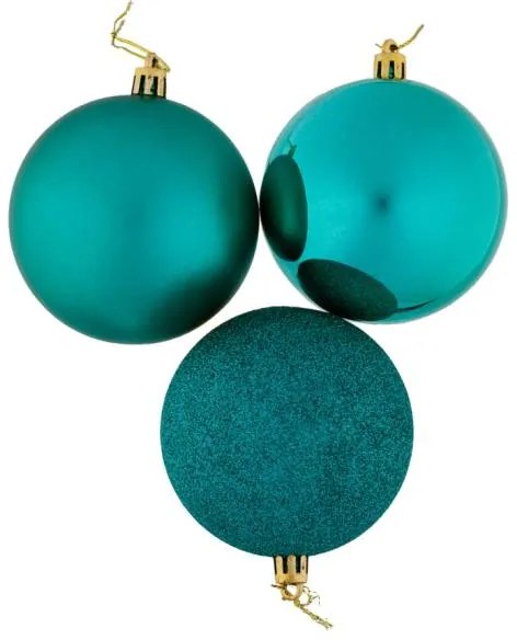DECOLED Plastové guľôčky, 8 cm, pávia zelená, 8x matné, 8x trblietavé, 8x lesklé