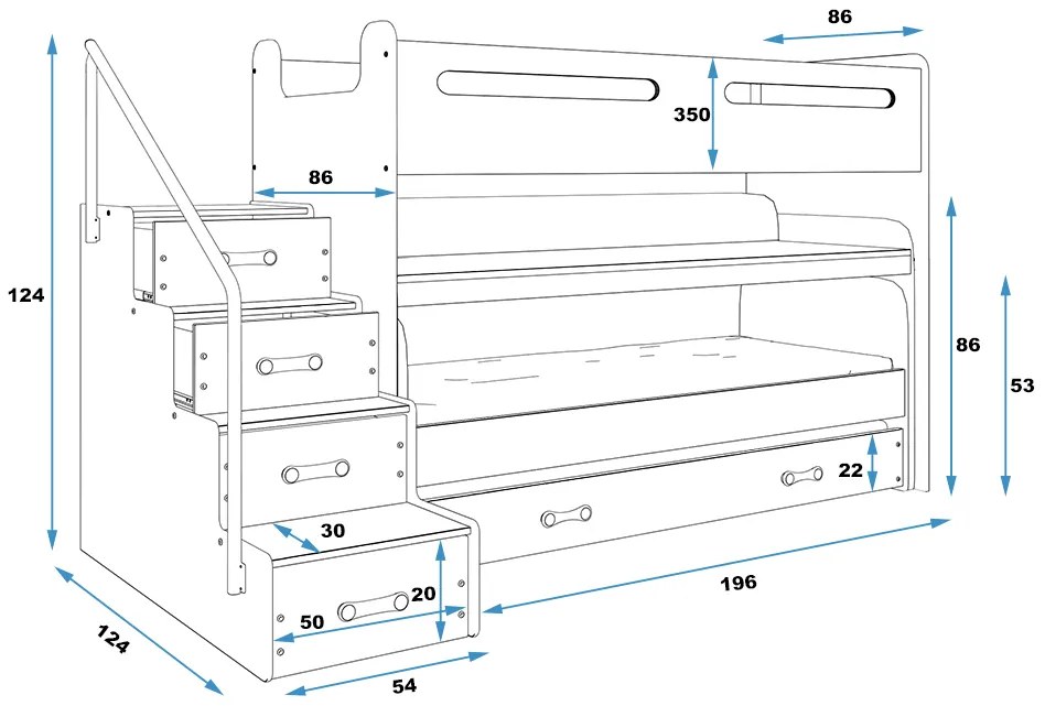 Multifunkčná poschodová posteľ MAX 1 - 200x80cm - Biely - Grafitový