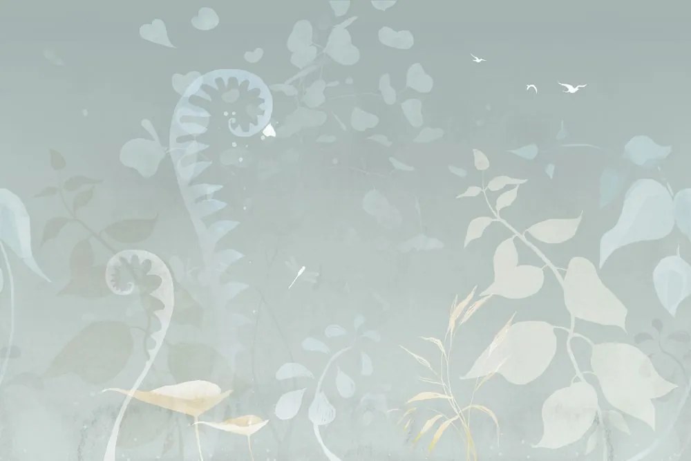Samolepiaca tapeta abstraktné rastlinné zátišie v modro-šedom