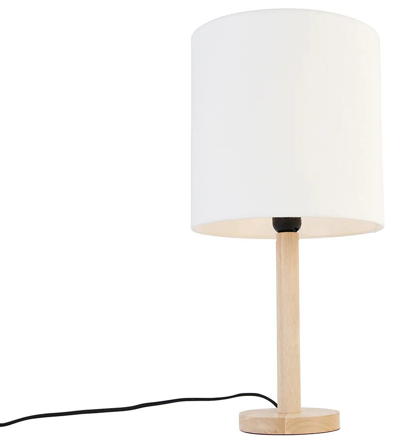Rustikálna stolná lampa drevená s bielym tienidlom - Mels