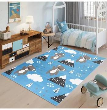 Detský modrý koberec s medveďmi