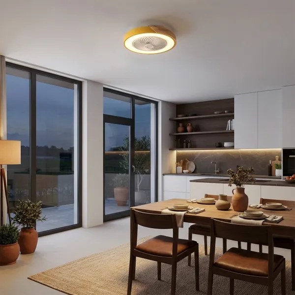 Brilagi - LED stmievateľné svietidlo s ventilátorom LED/38W/230V 50 cm zlatá/dub + diaľkové ovládanie