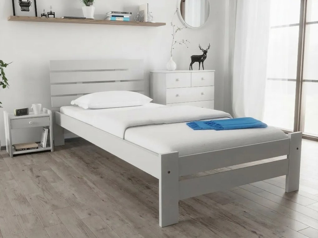 Posteľ PARIS zvýšená 90x200 cm, biela Rošt: S lamelovým roštom, Matrac: Matrac DELUXE 10 cm