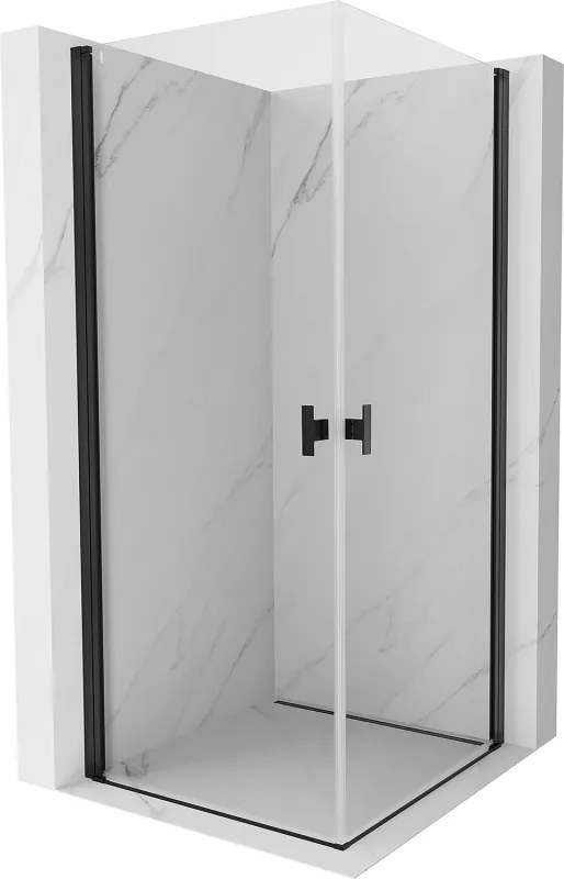 Mexen Mist-B Duo, 2-krídlový výklopný sprchový kút 100 x 100 cm, číre sklo, čierny profil, 8A2-100-100-70-00