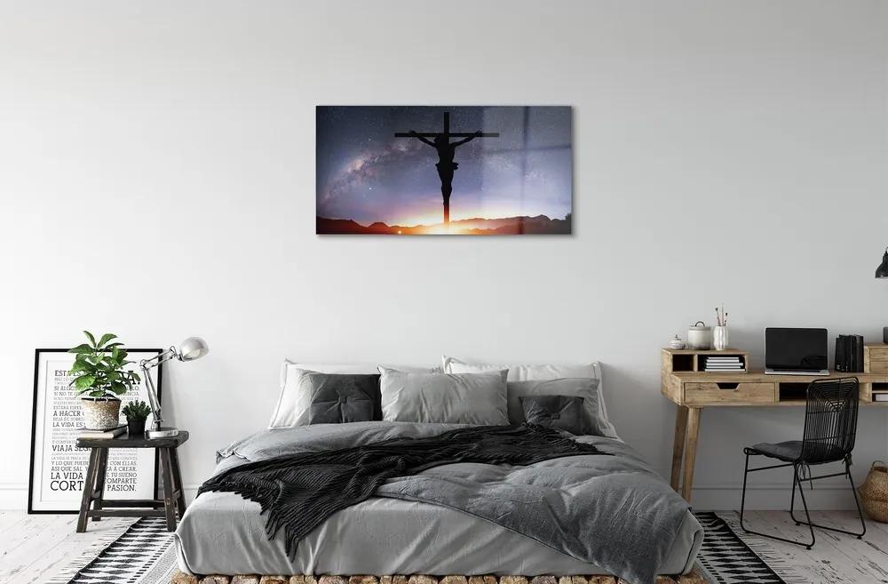 Sklenený obraz Ježiš ukrižovaný neba 100x50 cm
