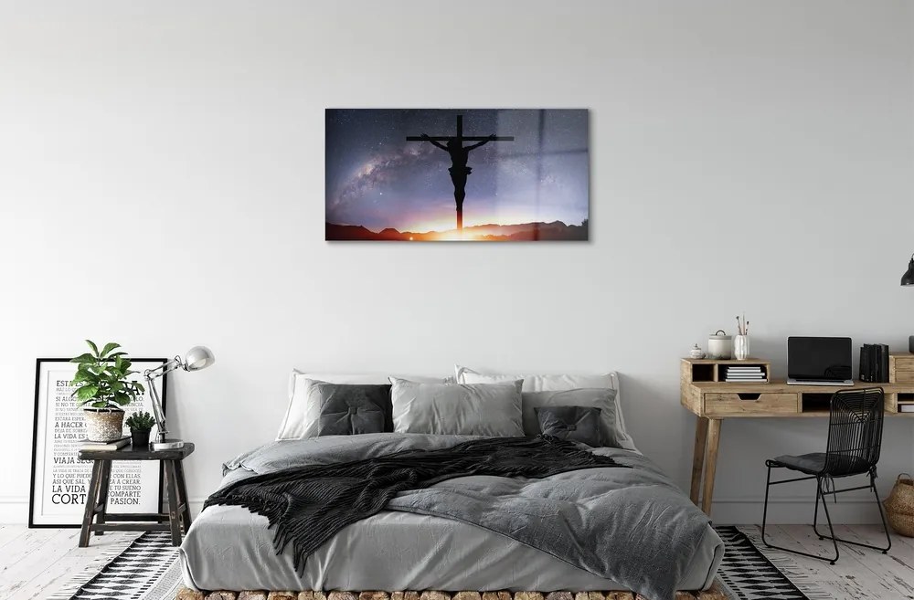 Sklenený obraz Ježiš ukrižovaný neba 140x70 cm