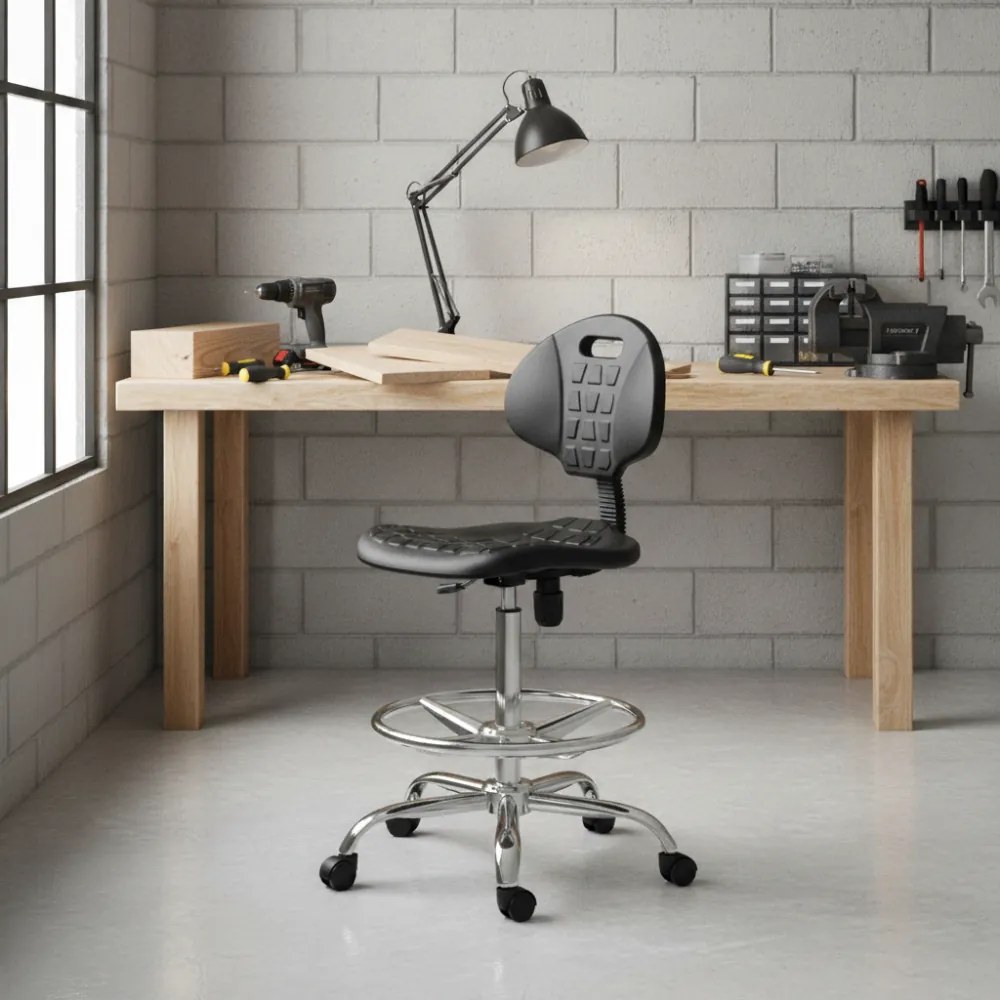 Pracovná dielenská stolička ARTI I — kov, čierna, nosnosť 130 kg