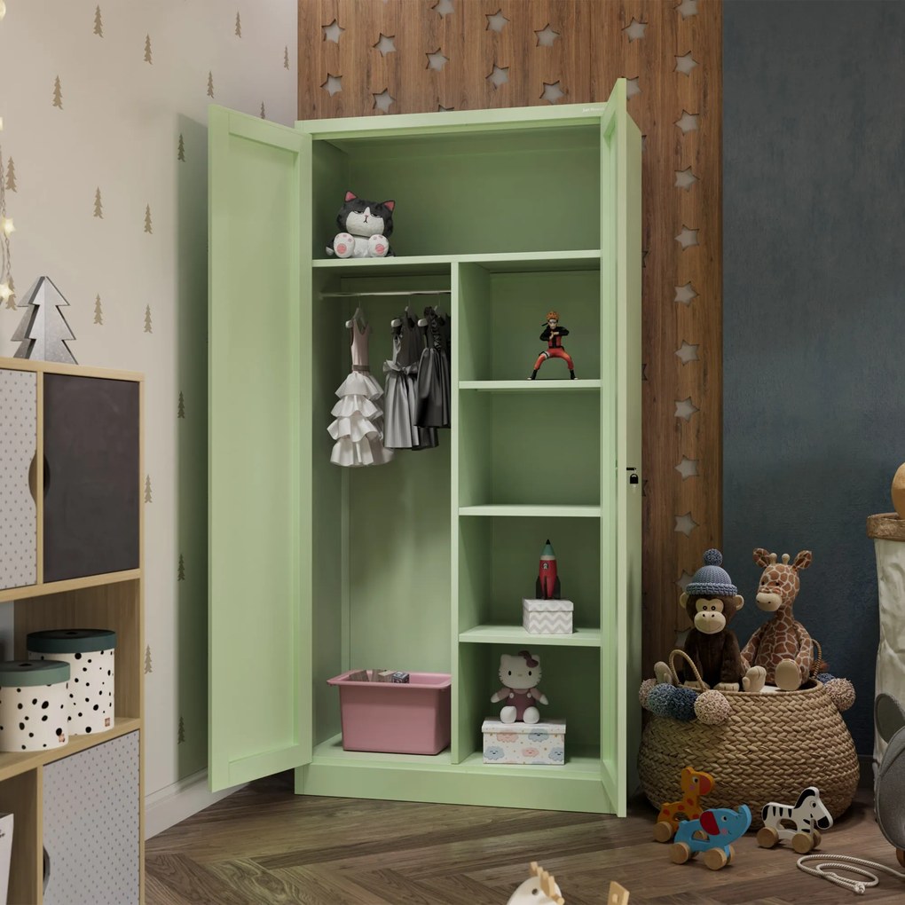 Uzamykateľná úložná skriňa DAWID, 900 x 1850 x 450 mm, Fresh Style: pastelovo zelená