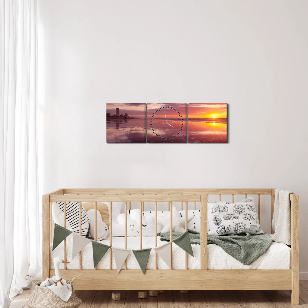Obraz - Pláž pri západe slnka (s hodinami) (90x30 cm)