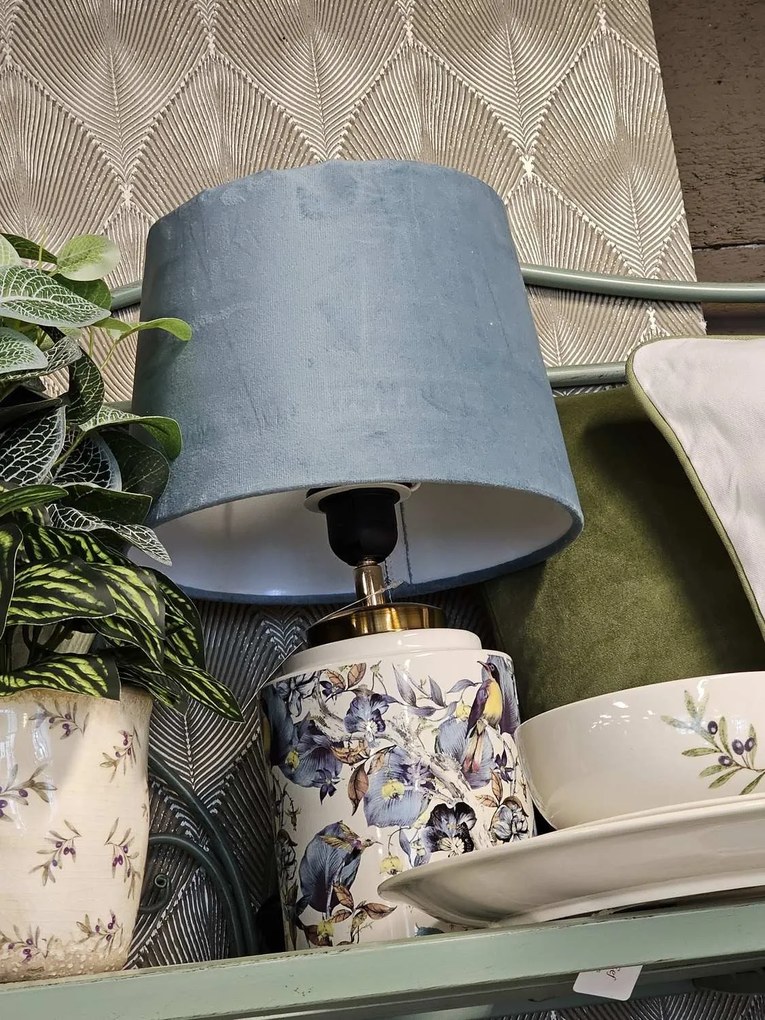 Bielo modrá stolná lampa s vtáčikmi - Ø 25 * 41 cm / E27