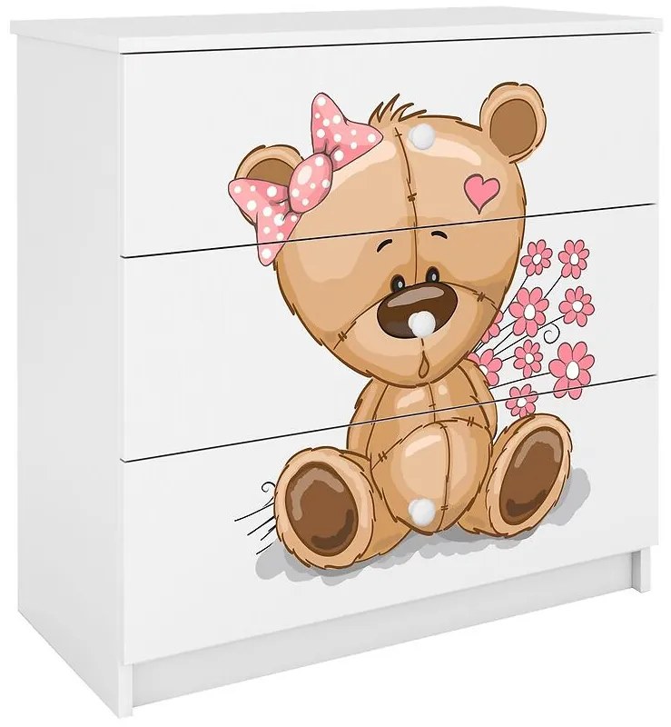 Detská komoda Babydreams Biely – Medveď s kvetmi