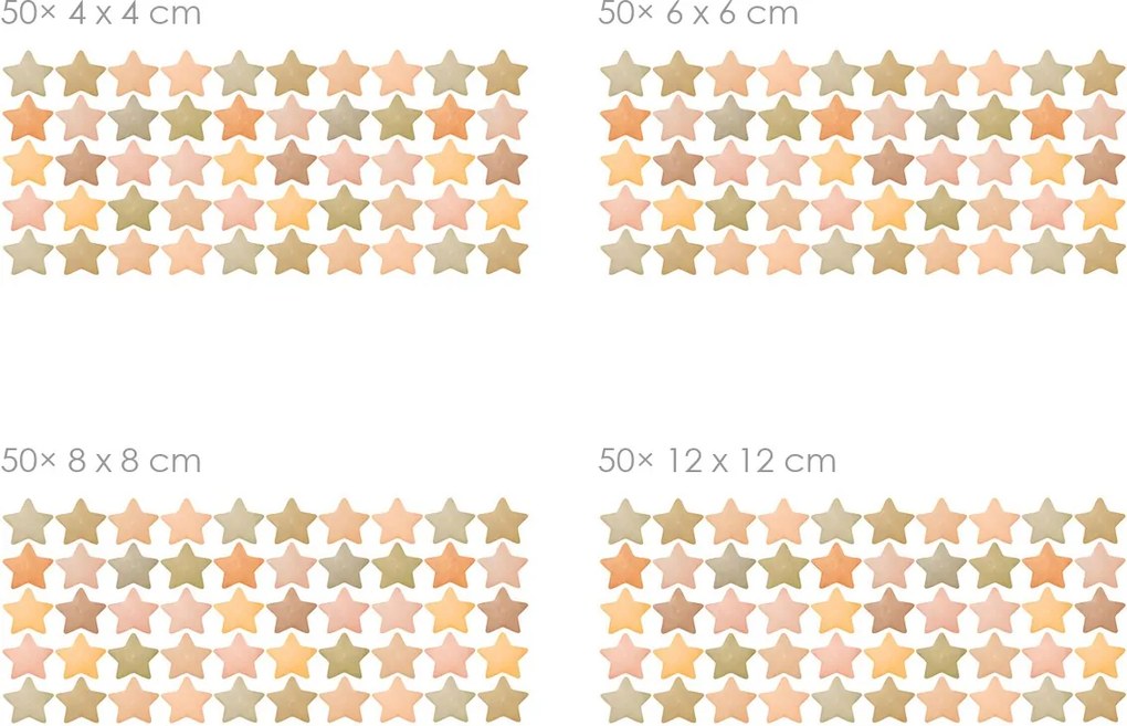 Akvarelové hviezdy boho 50ks textilné znovu prilepiteľné nálepky na stenu 50 ks 4x4 cm