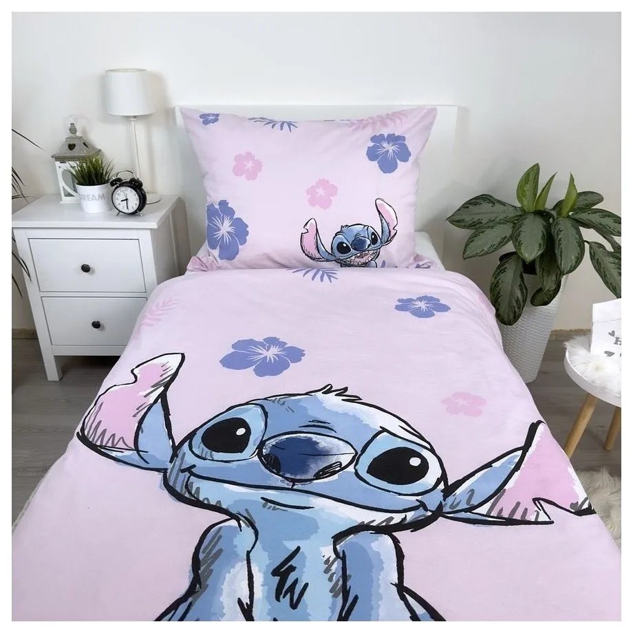 Svetloružové bavlnené detské obliečky na jednolôžko 140x200 cm Lilo &amp; Stitch "Pink" – Jerry Fabrics