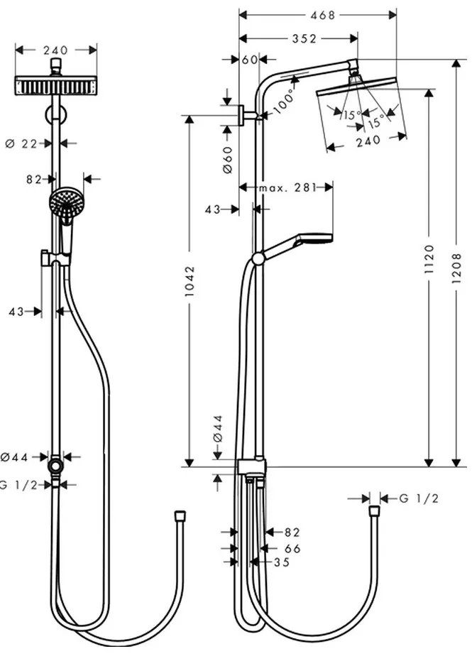 Hansgrohe Crometta E, Showerpipe 240 1jet EcoSmart 9 l/min Reno, chrómová, HAN-27289000