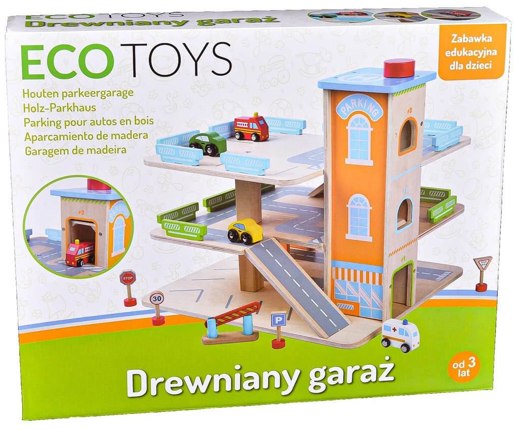 Wellhox Drevená garážová dráha s výťahom + autá