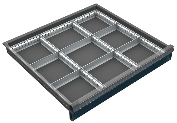 Organizér náradia do zásuvky skríň KOVOS so šírkou 720 mm, 9 priehradiek, 60 - 120 mm