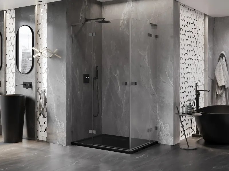 Mexen Lunar, L Duo výklopný sprchový kút 110 x 105 cm, 8mm číre sklo, grafitový profil, 834L-110L-105P-95-00