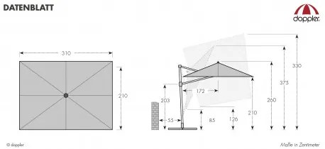 Doppler ACTIVE 320 x 210 cm - moderný slnečník s bočnou nohou - Rozbalený tovar (S298)