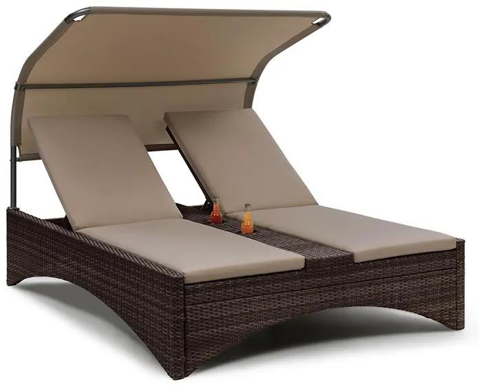 Eremitage Double Lounger, ležadlo pre 2 osoby, hliníkový rám/ratan, hnedé