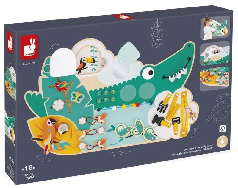 Activity Board - drevená motorická hra s aktivitami - krokodíl