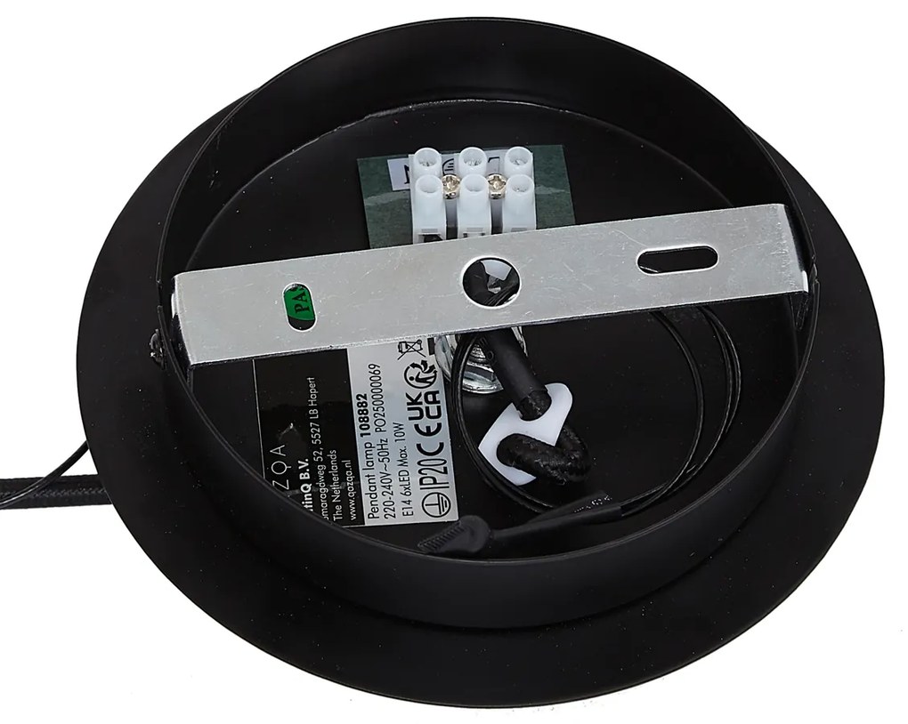 Dizajnové závesné svietidlo čierne s dymovým sklom okrúhle 6-svetiel - Mochan