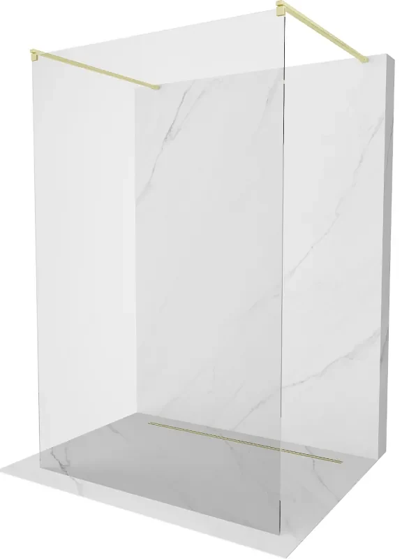 Mexen Kioto, sprchová zástena Walk-In 155 x 200 cm, 8mm číre sklo, zlatý matný profil, 800-155-002-55-00