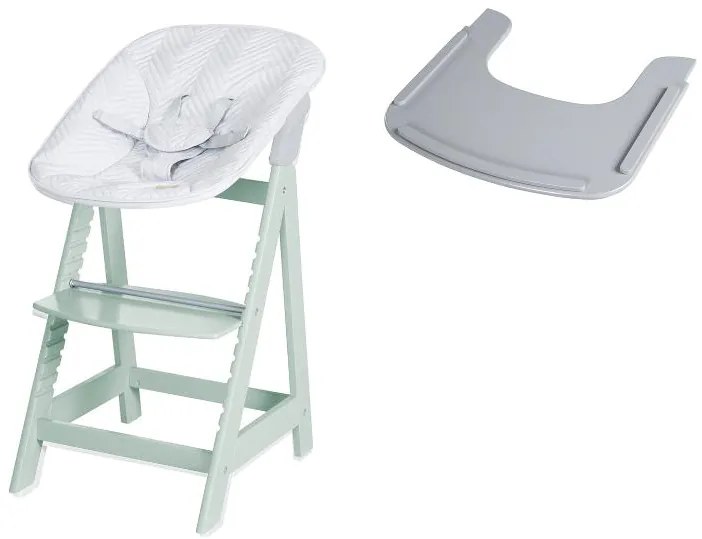 roba Detská vysoká stolička Born Up Zickzack 2 v 1, mentolová + Pultík k jedálenskej stoličke, hnedosivá  (800008530)