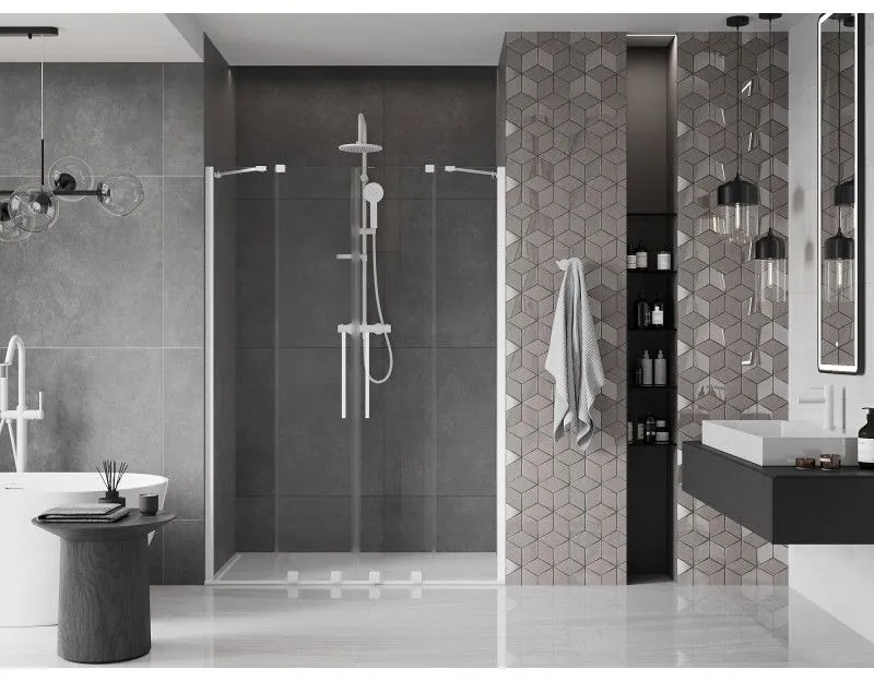 Mexen Velar Duo, posuvné dvere do otvoru 160x200 cm, 8mm číre sklo, biela, 871-160-000-02-20