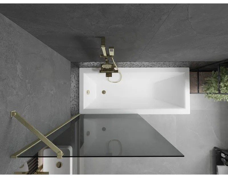 Mexen Next, 1-krídlová vaňová zástena 90 x 150 cm, 6mm šedé sklo, zlatá matná, 895-090-000-00-40-55