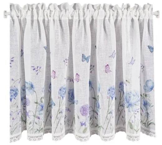 EUROFIRANY Potlačená záclona zdobená čipkou 150 cm x 30 cm biela 100 % polyester
