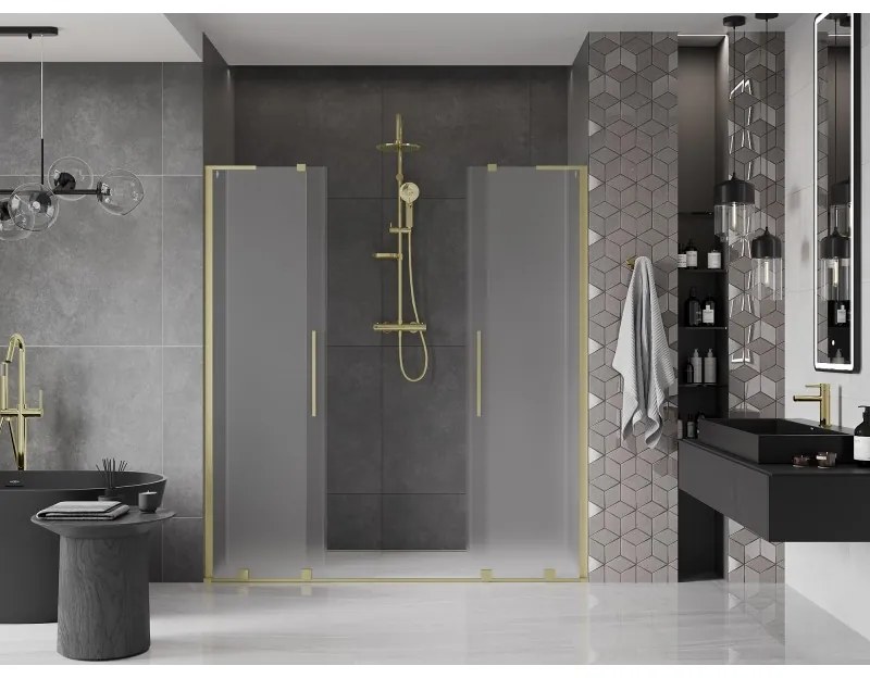 Mexen Velar L Duo, posuvné sprchové dvere do otvoru 200 cm, 8mm sklo námraza, zlatá matná, 871-200-003-32-55