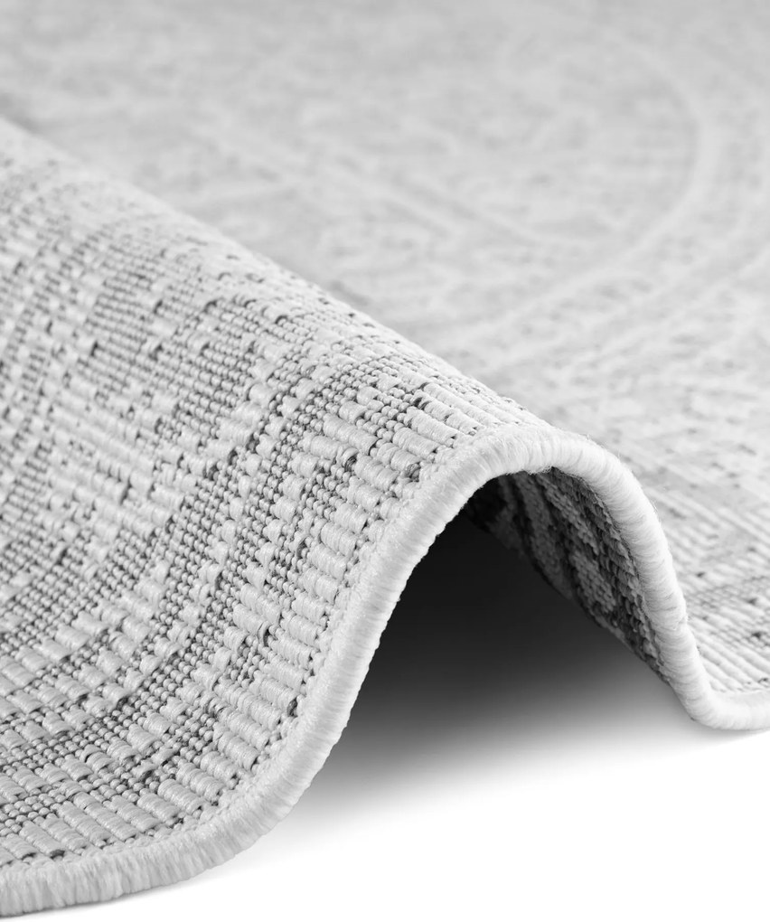 NORTHRUGS, Kusový koberec Duet Kona 106249 White/Gray kruh - na von aj na doma, 160x160 (priemer) kruh, šedá, chodba / predsieň