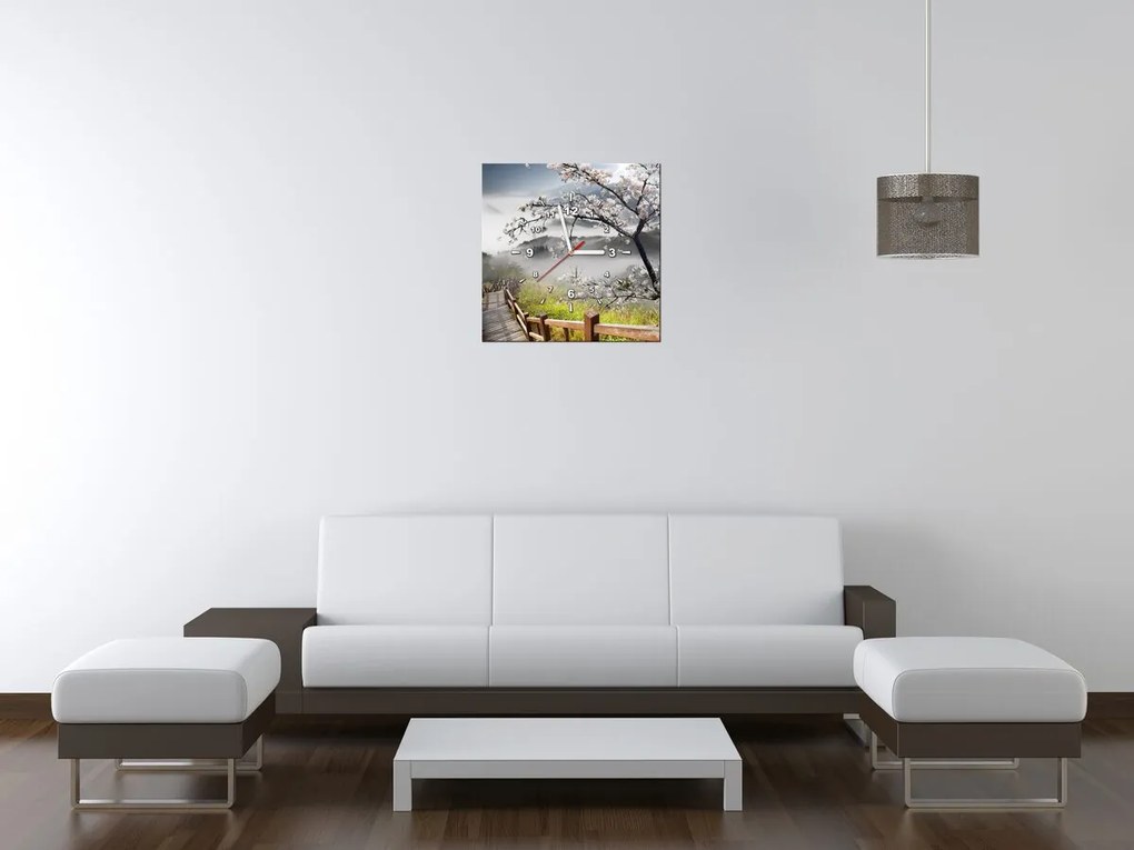 Gario Obraz s hodinami Kvitnúca višňa Rozmery: 30 x 30 cm