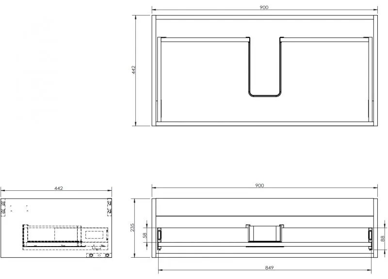 Mexen Box-A, závesná skrinka 90 cm, 1 zásuvka, biela matná, 91AX0-0900-235-1-01